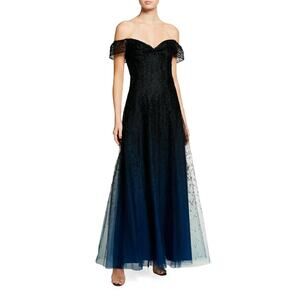 Marchesa Notte Off Shoulder Ombré Dress Blue Size 4 NWT